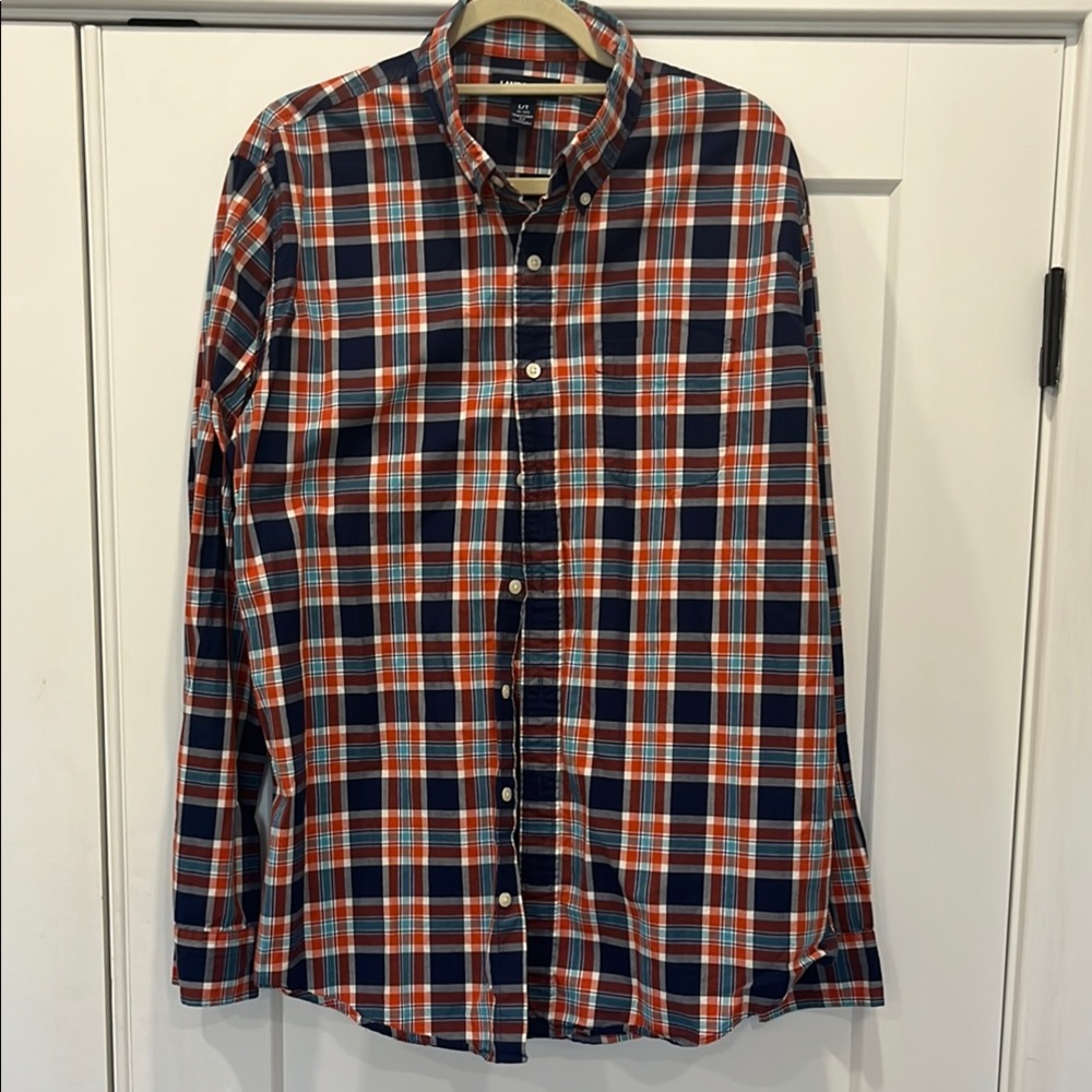 Men's Navy and Red Plaid Shirt TALL